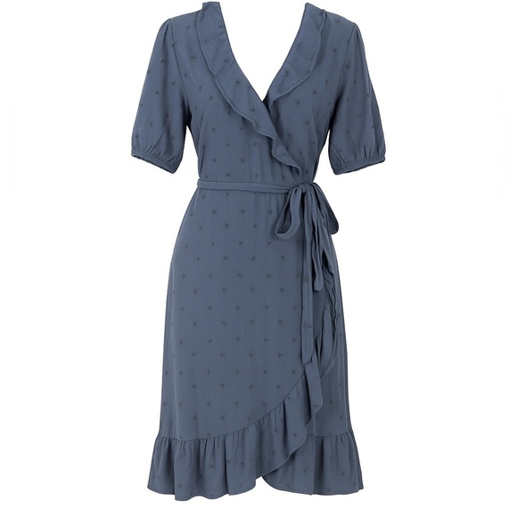 Old Navy Dark Blue Floral True Wrap Midi Dress - Picture 3 of 11